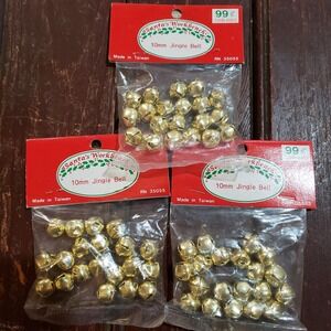 VTG Santa's Workbench Gold JINGLE BELLS 10mm‎ 60 Bells For Crafts DIY NEW